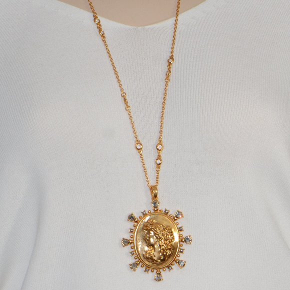 Oscar De La Renta Cameo & Crystal Necklace